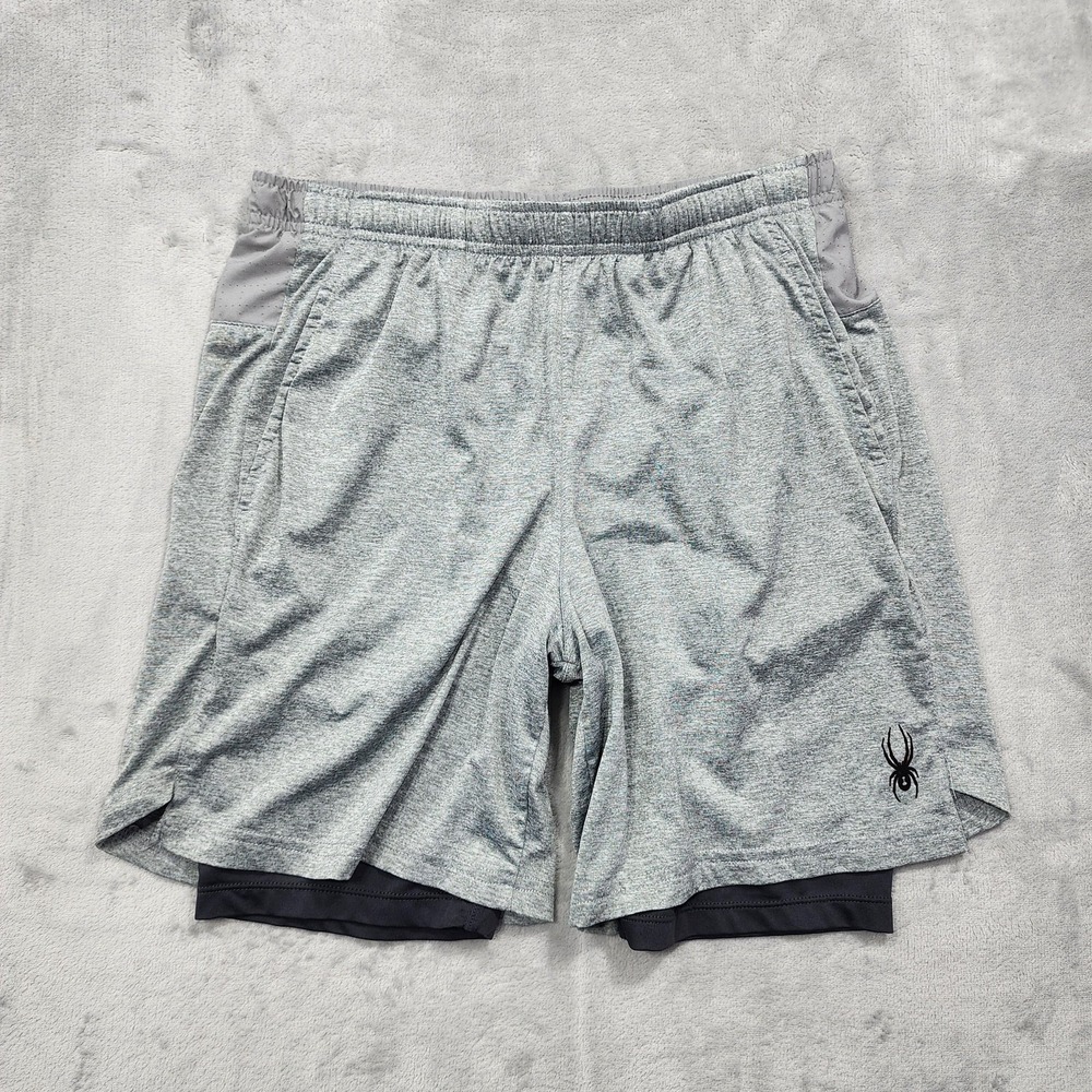 Spyder Shorts Mens M Gray ProWEB Lined 2 In 1 Running Athletic Gym Training